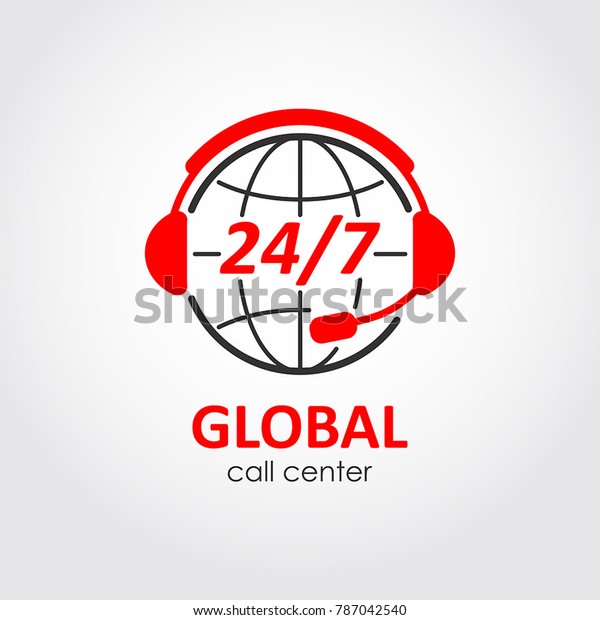 Global Call Center Flat Style Logo Stock Vector Royalty Free