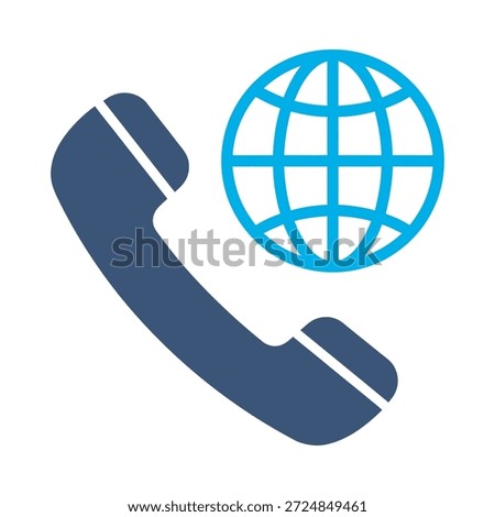 Global call icon blue flat vector design telephone globe symbol international communication network world graphic element sign