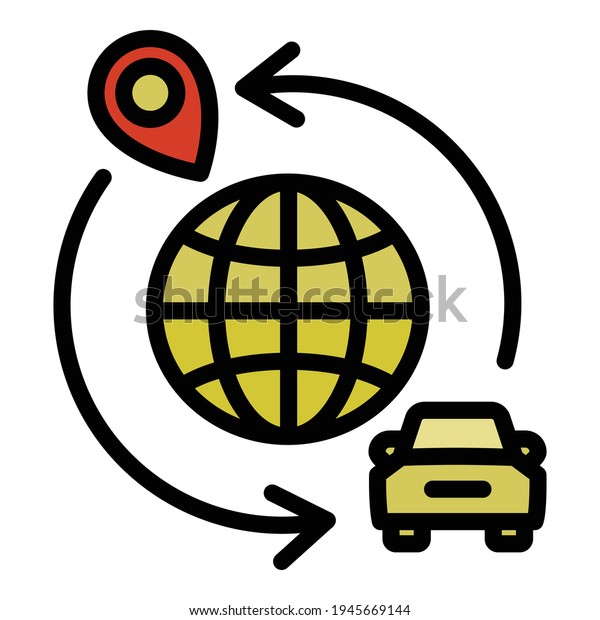 Global car sharing\
icon. Outline Global car sharing vector icon for web design\
isolated on white\
background