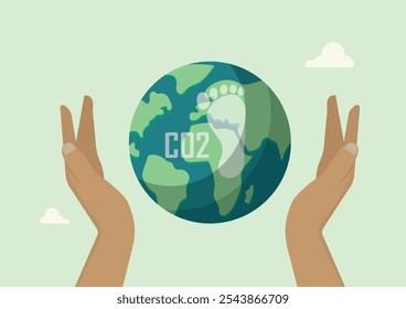 Ilustração da consciência da pegada de carbono global. Impacto climático. Impacto da Terra. Pegada de carbono. O conceito de alterações climáticas. CO2. sustentabilidade. Ilustração vetorial