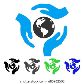 Global Care flat vector pictograph. Colored global care gray, black, blue, green pictogram versions. Flat icon style for graphic design.