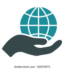 Global Care vector icon. Style is bicolor flat symbol, soft blue colors, rounded angles, white background.