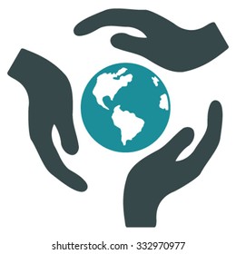 Global Care vector icon. Style is bicolor flat symbol, soft blue colors, rounded angles, white background.