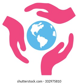 Global Care vector icon. Style is bicolor flat symbol, pink and blue colors, rounded angles, white background.