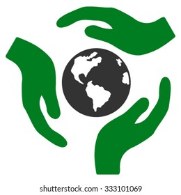 Global Care vector icon. Style is bicolor flat symbol, green and gray colors, rounded angles, white background.