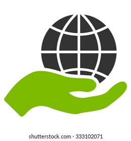 Global Care vector icon. Style is bicolor flat symbol, eco green and gray colors, rounded angles, white background.