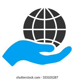 Global Care vector icon. Style is bicolor flat symbol, blue and gray colors, rounded angles, white background.