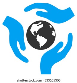 Global Care vector icon. Style is bicolor flat symbol, blue and gray colors, rounded angles, white background.
