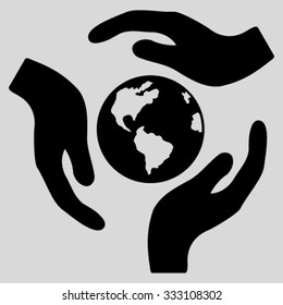 Global Care vector icon. Style is flat symbol, black color, rounded angles, light gray background.
