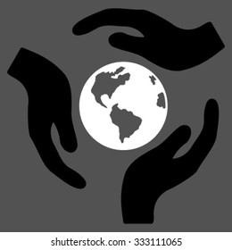 Global Care vector icon. Style is bicolor flat symbol, black and white colors, rounded angles, gray background.