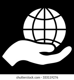 Global Care vector icon. Style is flat symbol, white color, rounded angles, black background.