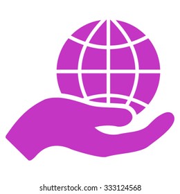 Global Care vector icon. Style is flat symbol, violet color, rounded angles, white background.