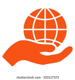 Global Care vector icon. Style is flat symbol, orange color, rounded angles, white background.