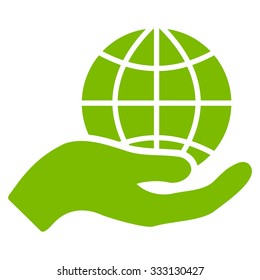 Global Care vector icon. Style is flat symbol, eco green color, rounded angles, white background.
