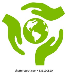 Global Care vector icon. Style is flat symbol, eco green color, rounded angles, white background.