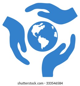 Global Care vector icon. Style is flat symbol, cobalt color, rounded angles, white background.