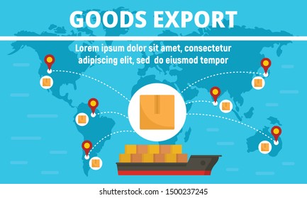 Cartel del concepto global de exportación de carga. Ilustración plana de la pancarta de concepto global de vectores de carga para el diseño web