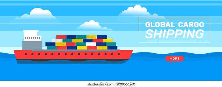 global cargo shipping delivery container ship import export company vector illustration