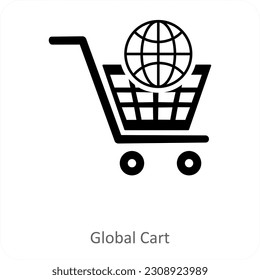 Concepto de icono de Carro global y ecommerce