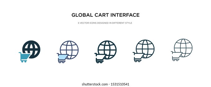 global cart interface icon in different style vector illustration. two colored and black global cart interface vector icons designed in filled, outline, line and stroke style can be used for web,