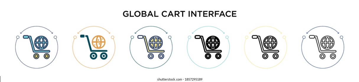Global cart interface icon in filled, thin line, outline and stroke style. Vector illustration of two colored and black global cart interface vector icons designs can be used for mobile, ui, web