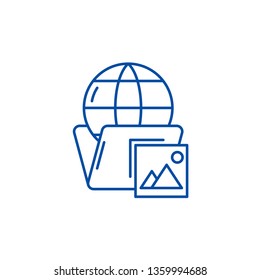 Global cases line icon concept. Global cases flat  vector symbol, sign, outline illustration.