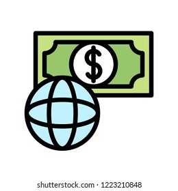 global cash flat icon editable outline in finance and business 