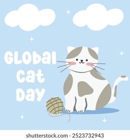 Global Cat Day. Suitable for flat design graphic illustration for template social media post, flyer design, flat illustration, banner, poster, greeting card, etc