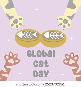 Global Cat Day. Suitable for flat design graphic illustration for template social media post, flyer design, flat illustration, banner, poster, greeting card, etc