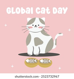 Global Cat Day. Suitable for flat design graphic illustration for template social media post, flyer design, flat illustration, banner, poster, greeting card, etc