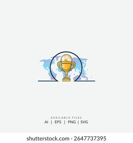 Logotipo do troféu campeão global, logotipo de reconhecimento internacional moderno, ícone do troféu de sucesso mundial Premium