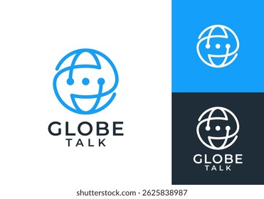 global chat communication logo. globe talk message technology connection vector design