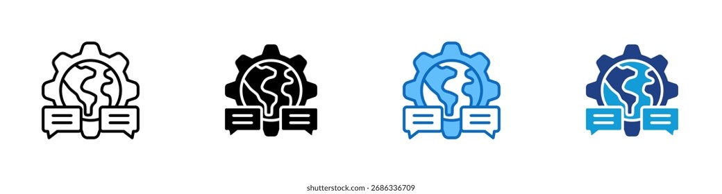 Global Chat Multiple Style Icon Design Vector - Globe with chat bubbles, symbolizing worldwide communication and international discussion