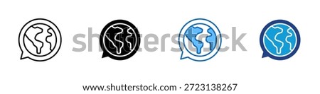 Global Chat Multiple Style Icon Design Vector - speech bubble containing a world map, representing worldwide communication or global discussions