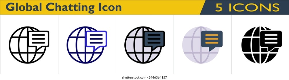 Global Chatting icon with 5 styles (outline, color outline, color lineal, color and solid)