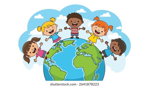 Global Childhood A Bright Future Young Generation United Children World Peace Earth Day