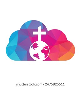 Global church cloud shape concept vector logo design template.