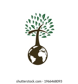 Global church vector logo design template. Globe with cross tree vector icon.