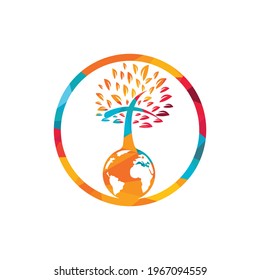 Global church vector logo design template. Globe with cross tree vector icon.