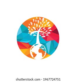 Global church vector logo design template. Globe with cross tree vector icon.