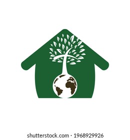 Global church vector logo design template. Globe with cross tree vector icon.