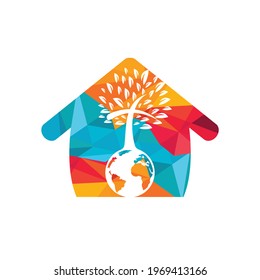 Global church vector logo design template. Globe with cross tree vector icon.