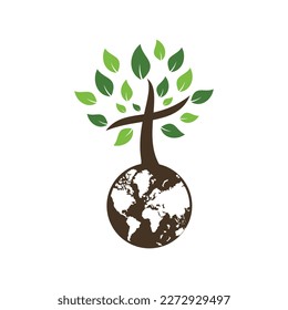 Global church vector logo design template. Globe with cross tree vector icon.