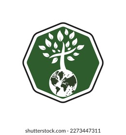 Global church vector logo design template. Globe with cross tree vector icon.