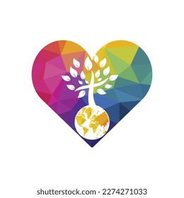 Global church vector logo design template. Globe with cross tree vector icon.