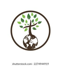 Global church vector logo design template. Globe with cross tree vector icon.