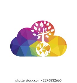 Global church vector logo design template. Globe with cross tree vector icon.