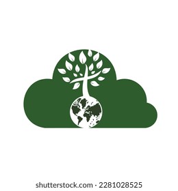 Global church vector logo design template. Globe with cross tree vector icon.