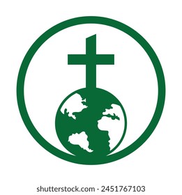 Plantilla global del diseño del logotipo del Vector de la iglesia. Globo con icono de Vector cruzado.