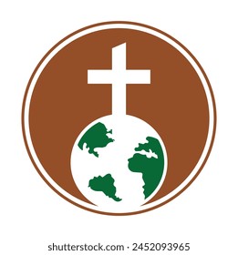 Global church vector logo design template. Globe with cross vector icon.